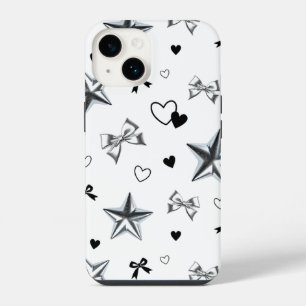 Coque Pour iPhone 14 Y2K Dark Coquette Ruban Étoile Argentée Motif de C