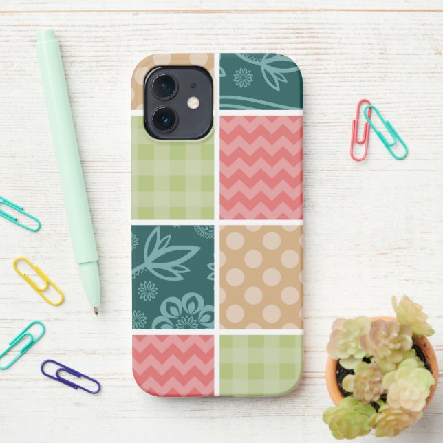Coque iPhone Zigzag, Chevron, En vichy, Pois, Patchwork (Sur le bureau)