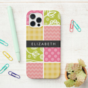Coque iPhone 12 Pro Zigzag, Chevron, Pois, En vichy, Votre Nom