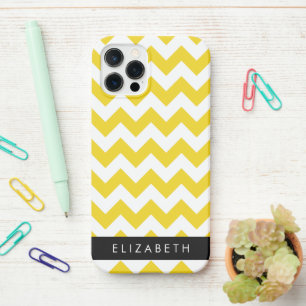 Coque iPhone 12 Pro Zigzag Jaune, Chevron Jaune, Votre Nom