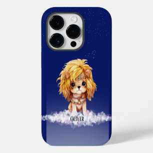 Coque Pour iPhone 14 Plus Zodiaque Lion sur formation d'étoiles ciel Bleu nu
