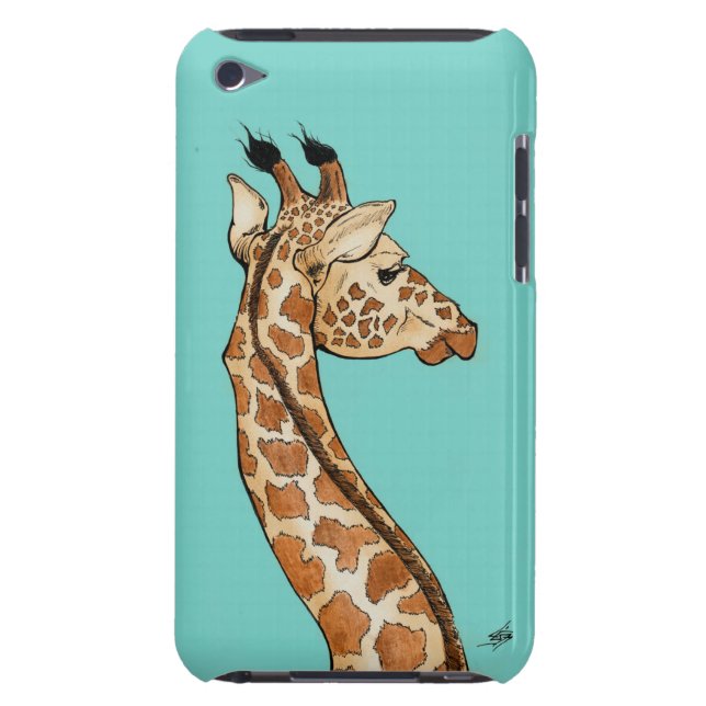 Coque iPod Touch Girafe avec l'arrière - plan turquoise (Dos)