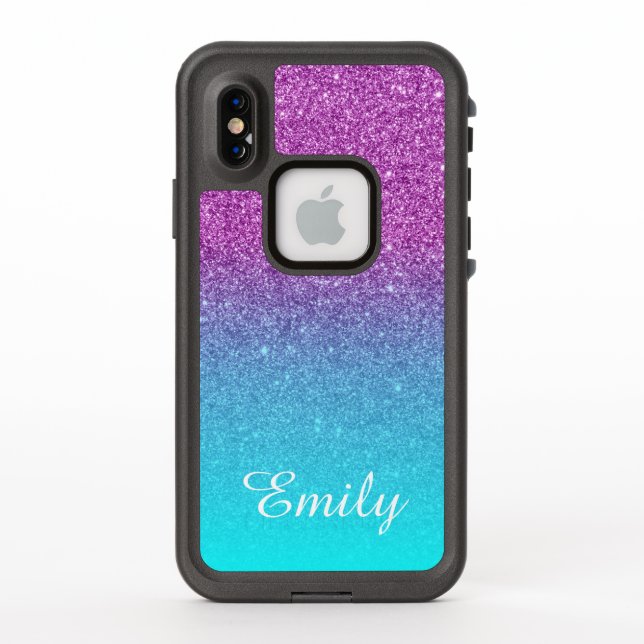 Coque LifeProof Pour iPhone Aqua Ombre Purple Parties scintillant personnalisé (Dos)