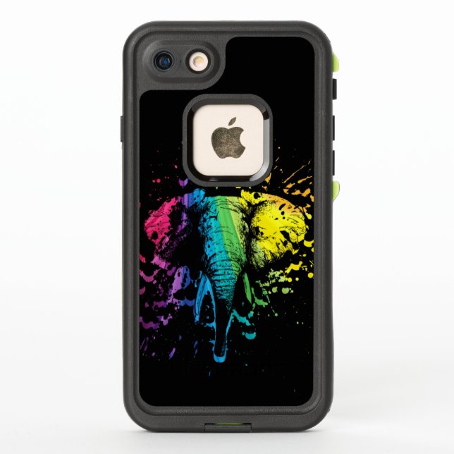Coque LifeProof Pour iPhone Arc en arc-en-ciel éléphant sur noir (Dos)