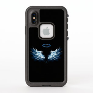 Blue Glowing Angel Wings on black background