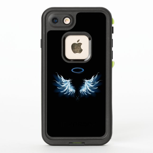 Coque LifeProof Pour iPhone Blue Glowing Angel Wings on black background (Dos)