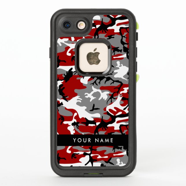 Coque LifeProof Pour iPhone Camouflage rouge et gris Votre nom Personnaliser (Dos)