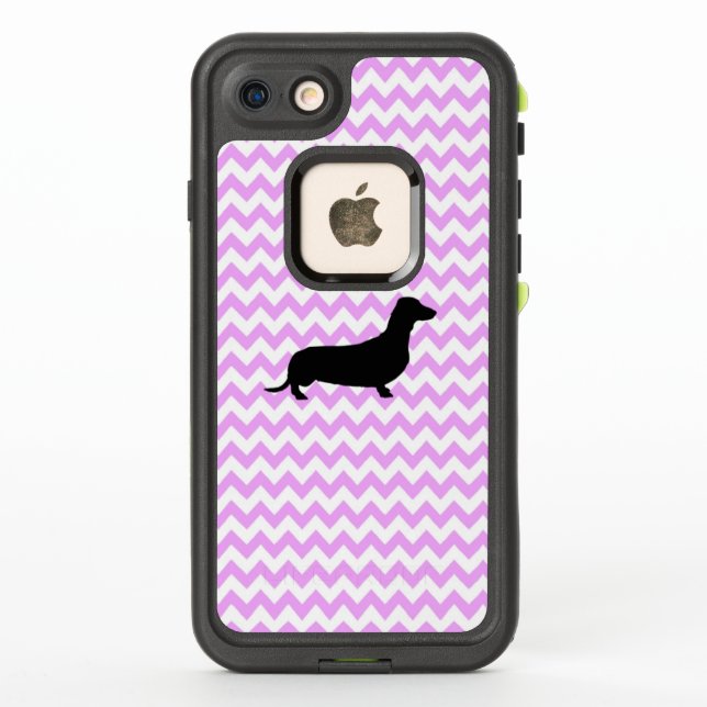 Coque LifeProof Pour iPhone Chevron Rose Avec Silhouette Dachshund (Dos)