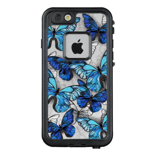 Coque LifeProof Pour iPhone Composition des papillons blancs et bleus (Dos)