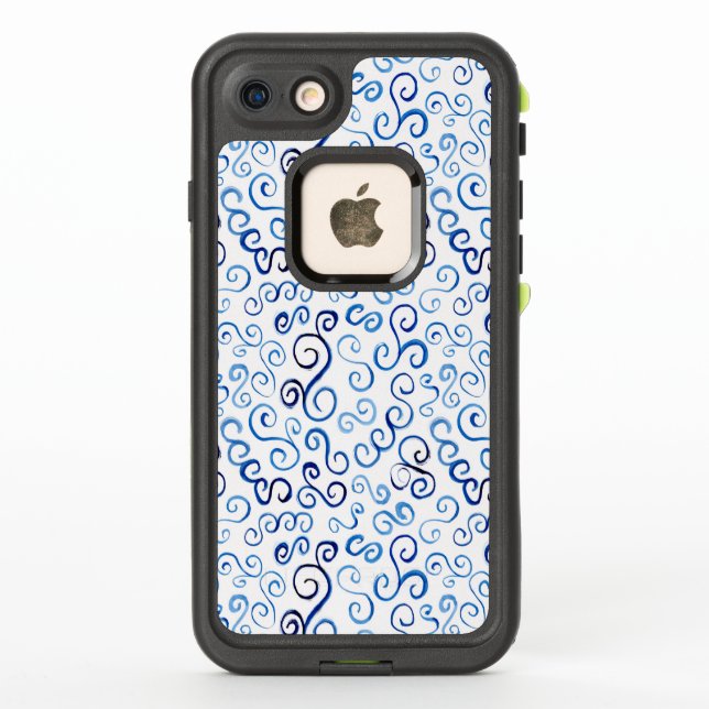 Coque LifeProof Pour iPhone Défilement des courbes d'aquarelle de bleu (Dos)