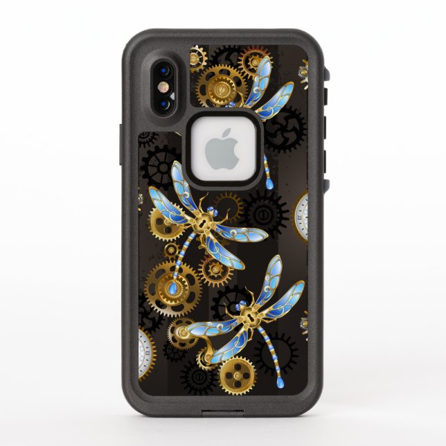 Coque LifeProof Pour iPhone Dragonflies de Steampunk sur arrière - plan rayé b (Dos)