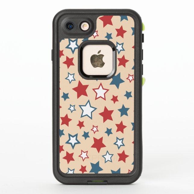 Coque LifeProof Pour iPhone Étoiles rouges et bleues, 4 juillet, fond beige (Dos)