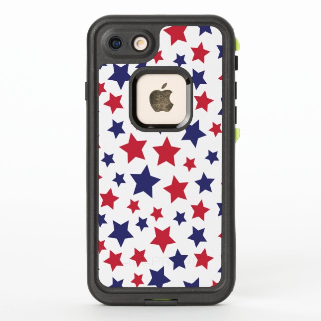 Coque LifeProof Pour iPhone Étoiles rouges et bleues, 4 juillet, fond blanc (Dos)