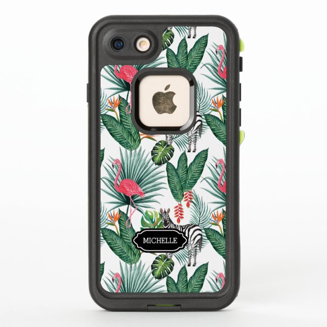 Coque LifeProof Pour iPhone Feuille tropicale de zèbre moderne de flamant (Dos)