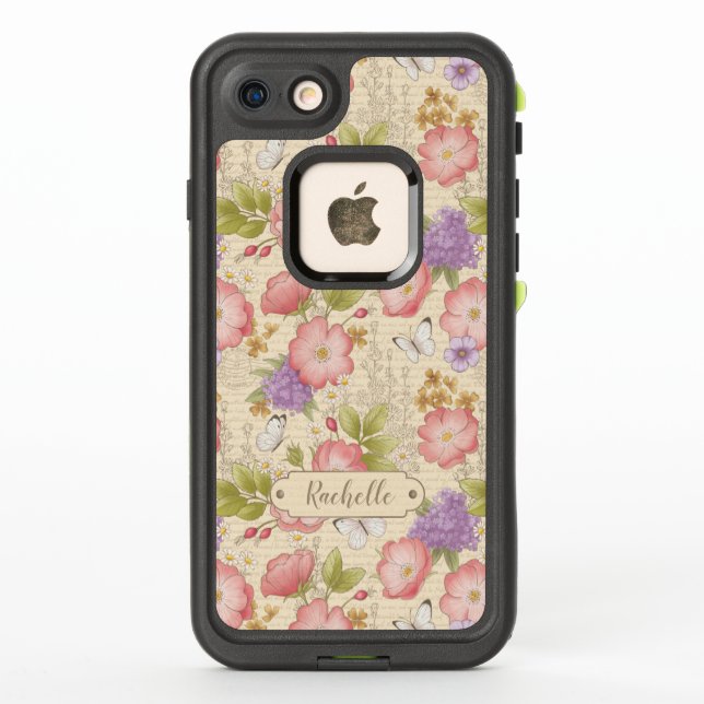 Coque LifeProof Pour iPhone Floral rose vintage (Dos)