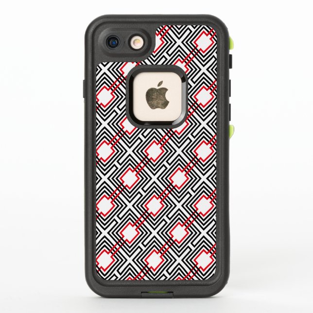 Coque LifeProof Pour iPhone Géométrique rouge et blanc noir (Dos)