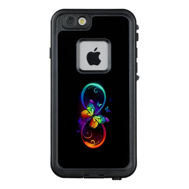 Coque LifeProof Pour iPhone Infini vibrant avec papillon arc-en-ciel sur noir (Dos)