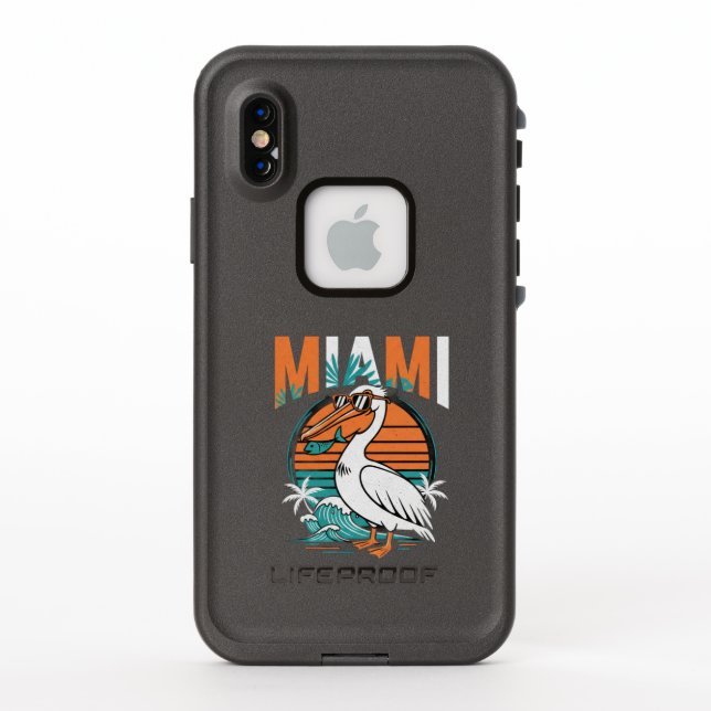Coque LifeProof Pour iPhone Miami Pelican Tropical Sunset Beach Design  (Dos)