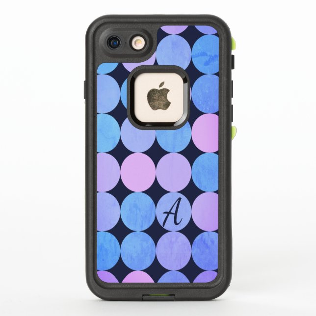 Coque LifeProof Pour iPhone Monogramme bleu pourpre et rose des cercles (Dos)