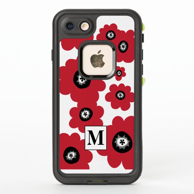 Coque LifeProof Pour iPhone Monogramme Floral rouge (Dos)