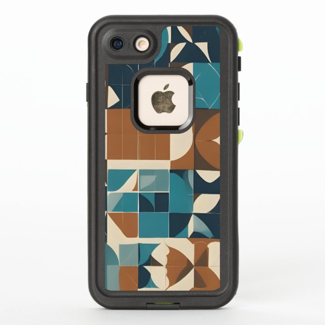 Coque LifeProof Pour iPhone Motif géométrique bleu foncé, sarcelle, marron et  (Dos)
