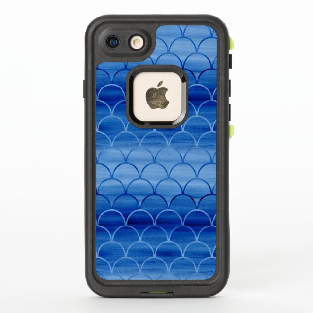 Coque LifeProof Pour iPhone Motif peint d'échelle d'aquarelle de bleu prussien (Dos)