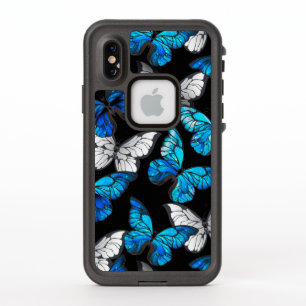 Motif sans couleur foncée avec papillons bleus Mor