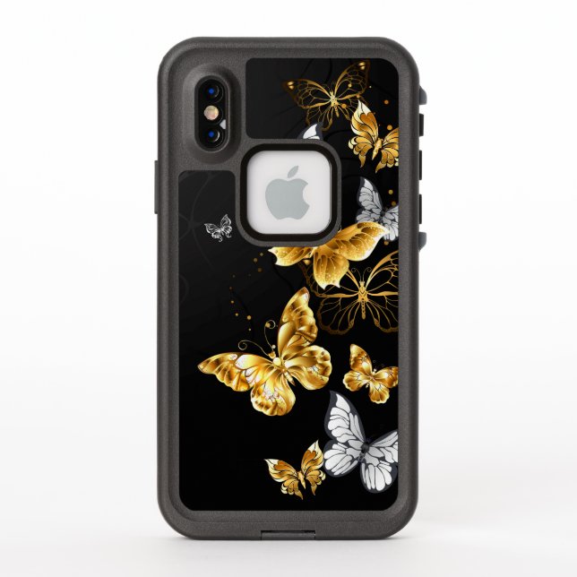 Coque LifeProof Pour iPhone Papillons blancs et dorés (Dos)