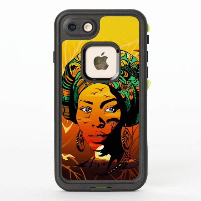 Coque LifeProof Pour iPhone Portrait féminin africain avec coucher de soleil (Dos)