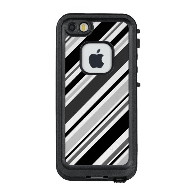 Coque LifeProof Pour iPhone Rayures grises, noires, blanches diagonales (Dos)