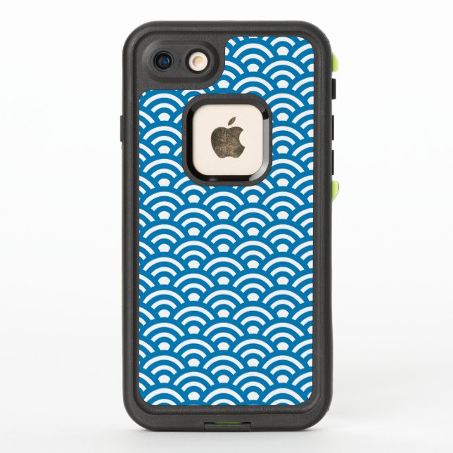 Coque LifeProof Pour iPhone Seigaiha, Vagues, Japonais, Bleu et Blanc (Dos)