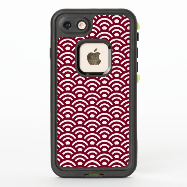 Coque LifeProof Pour iPhone Seigaiha, Vagues, Japonais, Bourgogne et Blanc (Dos)