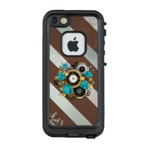 Coque LifeProof FRÄ’ Pour iPhone SE/5/5s Steampunk Clock and Turquoise Roses on Striped