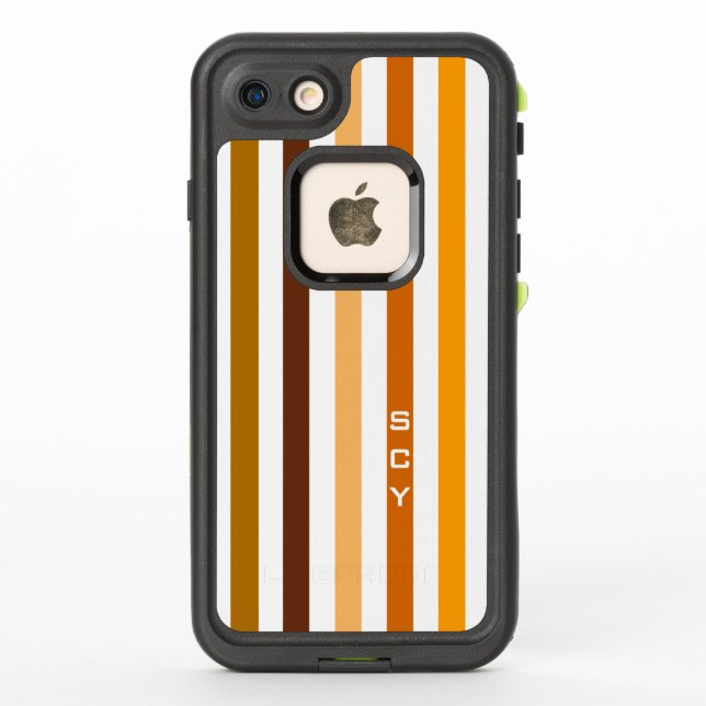 Coque LifeProof Pour iPhone Tan Brown Orange Vertical Stripes Monogramme (Dos)