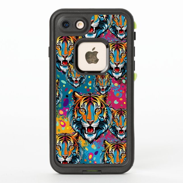 Coque LifeProof Pour iPhone Tiger Head Rainbow colors paint stains (Dos)