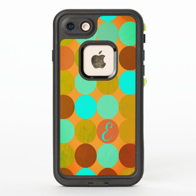 Coque LifeProof Pour iPhone Turquoise Bleu Vert & Cercles Orange Monogramme (Dos)