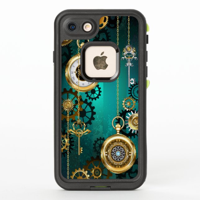 Coque LifeProof Pour iPhone Veille bijoux Steampunk sur un Arrière - plan vert (Dos)