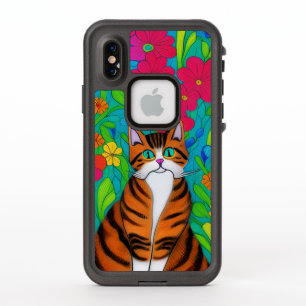 Whimsical Folk Art Orange et Black Striped Cat