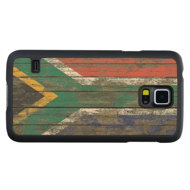 Coque Mince En Érable Galaxy S5 Le drapeau sud-africain sur le bois rugueux (Devant (horizontal))