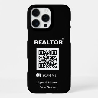 coque noir iPhone 16 Pro Max - Realtor®+QR Code