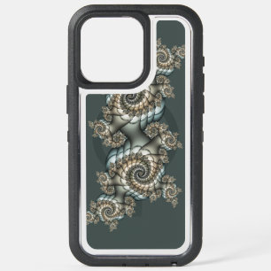 Coque iPhone 15 Pro Max Abstrait Beige clair Bleu Fractal Art Spirales