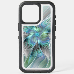 Coque iPhone 15 Pro Max Abstrait Bleu Vert Papillon Imaginaire Fractal Art