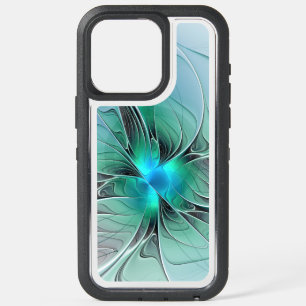 Coque iPhone 15 Pro Max Abstrait De Bleu, Art Fractal Moderne