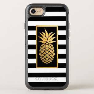 Coque OtterBox Symmetry iPhone 8/7 Ananas Or Moderne Grilles Noir & Blanc