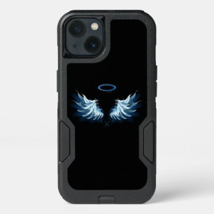Blue Glowing Angel Wings on black background