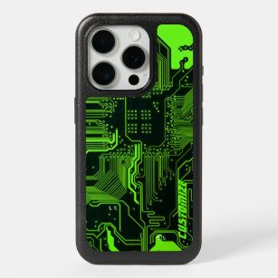 Coque iPhone 15 Pro Carte cool de circuit d'ordinateur Green Custom