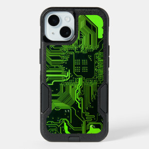 Coque iPhone 15 Carte cool de circuit informatique verte
