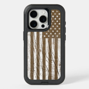Coque iPhone 15 Pro Drapeau américain Faux Wood Grrain Grunge