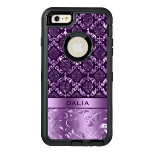 Coque OtterBox iPhone 6 Et 6s Plus Élégant Purple Floral Damask Texture métallique