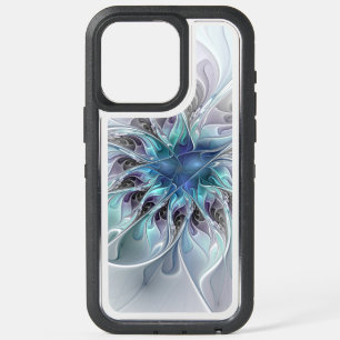 Coque iPhone 15 Pro Max Fleur Abstraite Fractale Moderne Avec Bleu